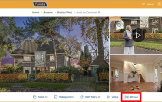 pagina van funda met de link naar de matterport 3d tour